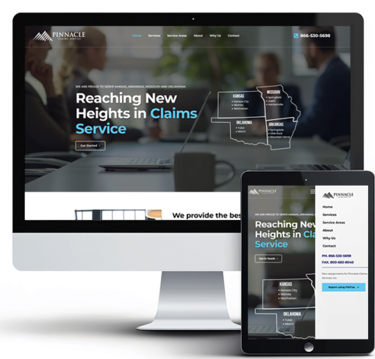 Computer showing a custom web design for an insurance and claims agency in Bentonville Arkansas